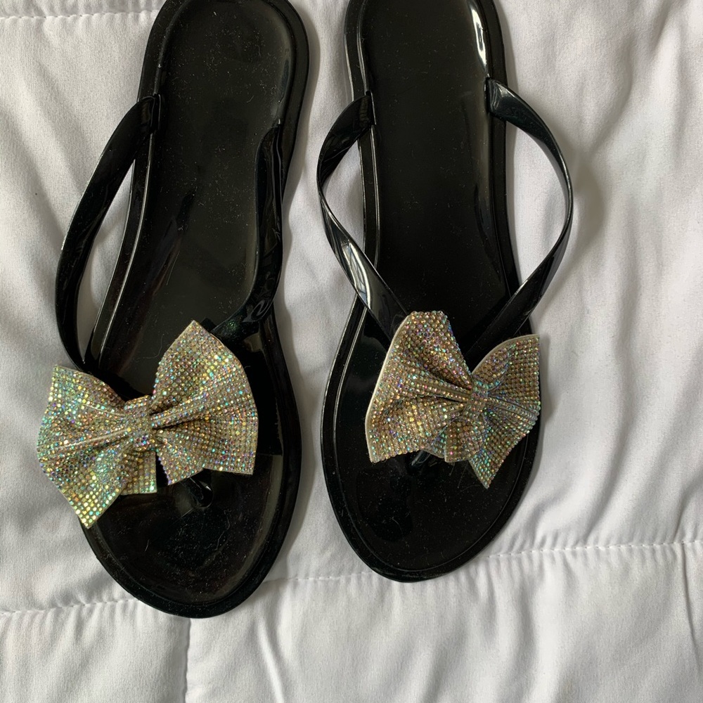 Black Rhinestone Flip flop